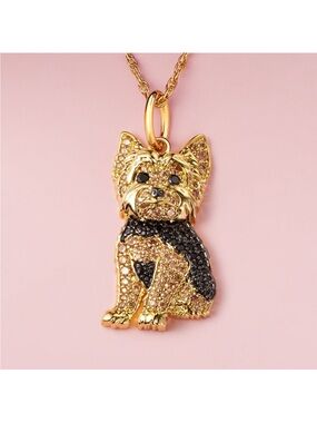 YORKIE Dog Breed 24k Gold Plated Rhinestone CZ Pendant Necklace